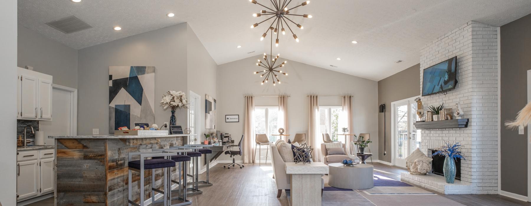 a large living room with a wood floor