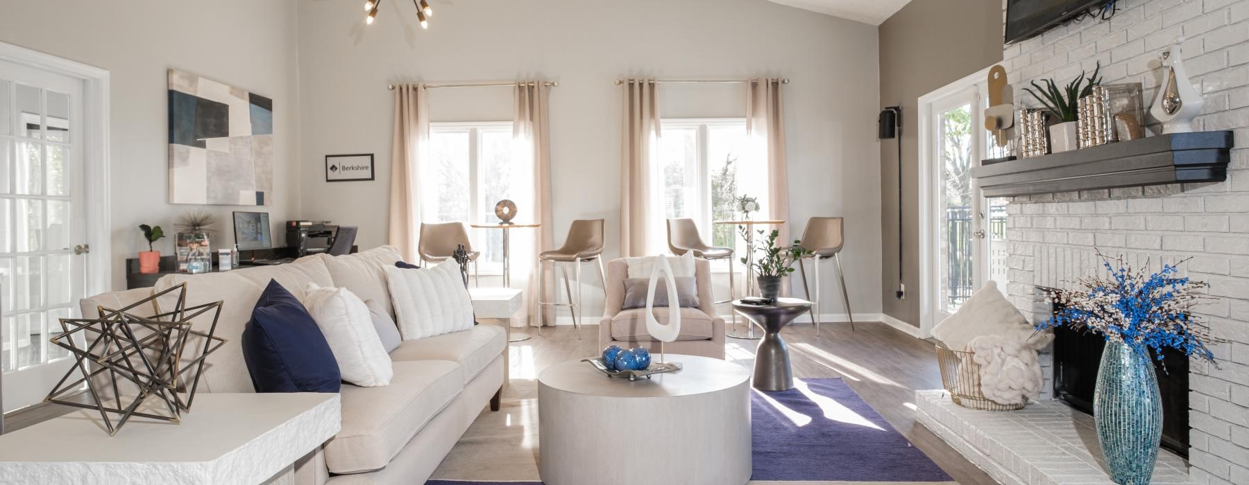 a room with a fireplace
